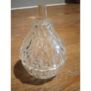 Romania Lead Crystal Pear Shaped Lidded Trinket Box Diamond Cut Vintage 4 In